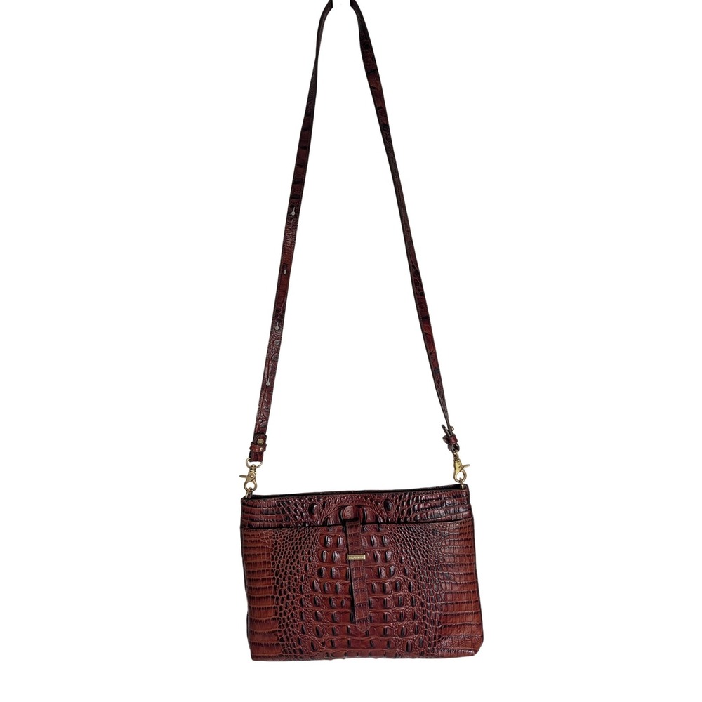 Brahmin Remy Crossbody Bag and Wallet Set Pecan Melbourne Croc Embossed Leather